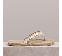 Sandali piatti da donna per l'estate, sandali intrecciati in corda di canapa a punta aperta, con strass luccicanti, stile bohémien per vacanze, sandali da spiaggia romana, ciabatte da esterno EUR35,EU