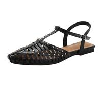 Sandali piatti da donna vintage con borchie T-Strap Rivetto Intrecciato Cage Scarpe Punk Retro Punta Chiusa Calzature per Musica Festival Party, Nero , 38 EU