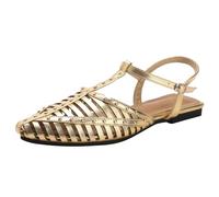 Sandali piatti da donna vintage con borchie T-Strap Rivetto Intrecciato Cage Scarpe Punk Retro Punta Chiusa Calzature per Musica Festival Party, Oro, 40 EU