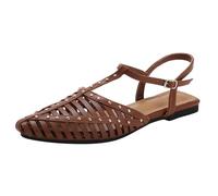 Sandali piatti da donna vintage con borchie T-Strap Rivetto Intrecciato Cage Scarpe Punk Retro Punta Chiusa Calzature per Musica Festival Party, Marrone, 40.5 EU