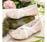 Sandali piatti da ragazza con rete floreale dolce, nuove scarpe da danza carine, comode e morbide, scarpe da danza eleganti per il campus, adatte per la vita quotidiana nel campus & vacanze all'aperto