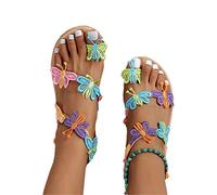 Sandali Piatti Da Studente Infradito Bohemia Con Farfalle Colorate Sandals Separatori Estivi In pelle PU Flip-Flops Romani D'epoca Scarpe Da Spiaggia Casual Da Donna ( Color : Brown , Size : 41 EU )