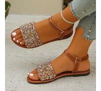 Sandali piatti decorati da strass in stile europeo e americano per donna, colore marrone ruggine, da indossare in modo casual, leggeri e comodi con cinturino elastico alla caviglia EUR35,EUR36,EUR37,E