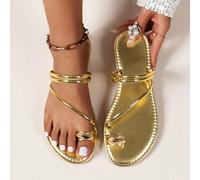 Sandali Piatti Donna Con Cinturino A Anello Per Il Dito Del Piede, Due Modi Di Indossarli, Dorati. Nuova 2024. CN36,CN37,CN38,CN39,CN40,CN41,CN42,CN43