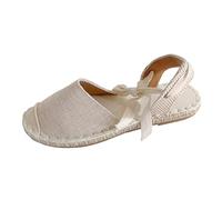 Sandali piatti estivi da donna in lino traspirante con punta chiusa con cinturino alla caviglia sandali antiscivolo suola in gomma scarpe per tutti i giorni con cinghie regolabili per esterni e