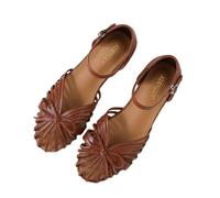 Sandali Piatti Estivi da Donna, Scarpe da Gladiatore Romane Traforate, Sandali Casual Piatti con Cinturino Incrociato e Lacci a T,Marrone,36 EU