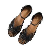 Sandali Piatti Estivi da Donna, Scarpe da Gladiatore Romane Traforate, Sandali Casual Piatti con Cinturino Incrociato e Lacci a T,Nero,36 EU