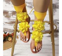 Sandali piatti in PU da donna con fascia tra le dita, decorazione floreale, stile elegante e bohémien, casual e sexy, per spiaggia, matrimonio, vacanze estive EUR36,EUR37,EUR38,EUR39,EUR40,EUR41,EUR42