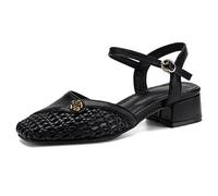 Sandali Piatti Intrecciati Donna Punta Chiusa Punta Quadrata Slingback Sandali Piatti Casual Stile Slip On per Camminare E Viaggiare Scarpe Estive Leggere,Nero,43 EU