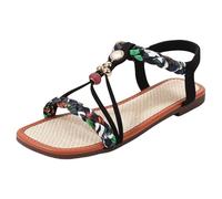 Sandali piatti per le donne sandali da passeggio bohémien sandali estivi da spiaggia sandali casual da vacanza sandalo punta quadrata scarpe romane larghe scarpe aperte punta aperta intrecciata scarpe