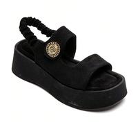 Sandali platform con doppia sposa avec bouton Décoratif doré Lo stile è semplice e chic, i sandali sono flat, le spose sono grandi, le spose sono d'un boutons, lo stile è bellissimo. épaisse incurvée,