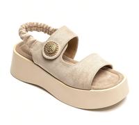 Sandali platform con doppia sposa avec bouton Décoratif doré Lo stile è semplice e chic, i sandali sono flat, le spose sono grandi, le spose sono d'un boutons, lo stile è bellissimo. épaisse incurvée,