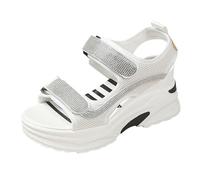 Sandali Platform Donna Scarpe Bianche Eleganti Sandali da Donna Con Tacco Largo e Pendulo in Rete Rossa Stile Sportivo Con Suola Spessa e Piccola di Gioiello Bassi Scarpe (White 36)