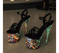 Sandali Platform donna tacco 20 cm nero colorati pelle sintetica 3485