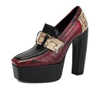 Sandali Platform Donna Tacco Blocco Chunky Plus Size | Morbida tomaia in microfibra 9cm di sollevamento effettivo fronte quadrato design bicolore look da festa