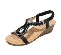 Sandali Platform Donna Zeppa Estive Neri Comodi Sandali Gioielli Donna Primavera Ed Estate Zeppe Stile Perline Con da Di Diamanti Chiusi Davanti Sandalo Chiuso (Black 38)