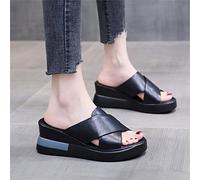 Sandali Punta Aperta da Donna Mocassino Scarpe Sandali Sandali Estivi con Zeppa in Ecopelle Scarpe con Plateau Antiscivolo Traspiranti Scarpe da Passeggio Comfort,Nero,US7/EU38