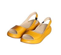 Sandali Punta Chiusa Donna Scarpe Platform Sandali da donna autunnali con bocca di pesce da europei e americani con elastico tacco largo Scarpe Tacchi Comode (Yellow 35)