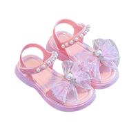 Sandali Ragazza Aperta Punta Regolabile Alla Moda Scarpe Estate Sandalo Leggero Con Perla E Fiocchi Elegante Durevole Sandali Per Interni E All'aperto, Colore: rosa., 33 EU