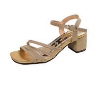 Sandali romani alla moda con tacco basso fondo piatto punta quadrata, gold, 40 EU