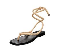 Sandali romani da donna, eleganti, leggeri, con cinturino intrecciato, comodi da infilare, per giornate calde, suola robusta per un buon contatto con il suolo, scarpe estive, scarpe da spiaggia, beige