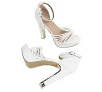 Sandali Romani Donna con cavigliera e Tacco Largo, Scarpe con Tacco estive a Punta Aperta per Matrimoni, Feste, Viaggi e Appuntamenti,Bianca,39 EU
