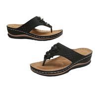 Sandali romani, estivi, per il tempo libero, infradito da donna, eleganti, con zeppa, antiscivolo, per le vacanze, infradito alla moda, traspiranti, ortopedici, Nero , 42 EU