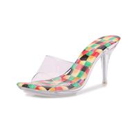Sandali Scorrevole da Donna - 8 cm di Tacco Trasparente, Design in PVC Aperto, Infradito Antiscivolo con Tacco Basso per Vacanze, Festa di Nozze,Multi Colored,40 EU