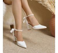 Sandali scorrevoli con punta chiusa, tacco largo e finta catena di perle, eleganti e versatili, adatti per San Valentino, occasioni eleganti, feste e matrimoni EUR35,EUR36,EUR37,EUR38,EUR39,EUR40,EUR4