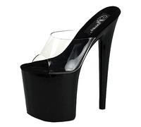 Sandali Sexy con Punta Aperta da Donna Tacco Alto 20CM Muli a Spillo Décolleté con Plateau Trasparenti Sexy Stripper Club Pole Scarpe da Ballo per Feste Taglia 35-46,Nero,38 EU