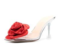 Sandali Slide con Tacco a Spillo Cristallo Trasparente Donna Cinturino Floreale Punta Tonda Muli da Sera per Resort Estivo e Festa in Spiaggia,Bianca,37 EU