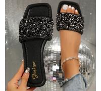 Sandali slide neri da donna taglie forti, bellissime ciabatte estive da spiaggia antiscivolo per ragazze, essenziali per le vacanze, vacanze, flat CN35,CN36,CN37,CN38,CN39,CN40,CN41,CN42,CN43Poliureta