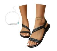 Sandali Slip-on da Donna Sandali Piatti Vintage Sandali Romani con Slingback Sandali di Grandi Dimensioni in Pelle PU Intrecciata Scarpe Estive Comode E Larghe for Piscina/Spiaggia(36 EU)