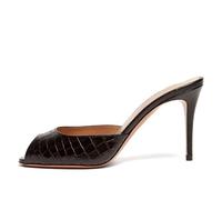 Sandali Slip-On Donna con Tacco a Spillo Sandali Sensuali a Punta Aperta Mule con Tacco Comode Pumps Eleganti per Balli di Maturità e Abiti da Sera,Nero,46 EU