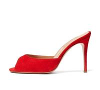 Sandali Slip-On Donna con Tacco a Spillo Sandali Sensuali a Punta Aperta Mule con Tacco Comode Pumps Eleganti per Balli di Maturità e Abiti da Sera,Rosso,44 EU