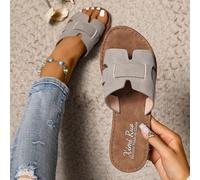 Sandali slip-on grigio a forma di H, sandali piatti retrò con punta aperta, ciabatte da spiaggia scivolate, scarpe casual versatili da indossare dentro e fuori, stile morbido e confortevole, adatte pe