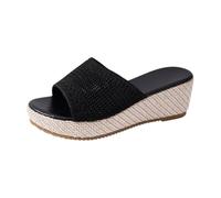 Sandali sportivi da donna in maglia a rete con zeppa, punta aperta, con plateau, per l'estate, per passeggiate quotidiane, shopping, viaggi, Nero , 37.5 EU