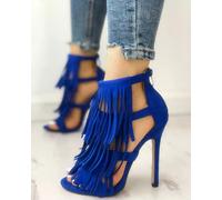 Sandali stiletto blu frange tronchetto 12 cm pelle sintetica eleganti 1425