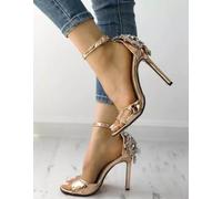 Sandali stiletto tronchetto gioiello oro 12 cm pelle sintetica eleganti 1264