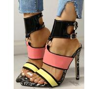 Sandali stiletto tronchetto nero colorato 12 cm pelle sintetica eleganti 1379