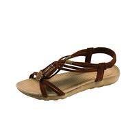 Sandali Strap On Shoes Estate Donna Moda Flats Slip Sandali Scarpe per le Donne Pantofole Fuzzy Piedi Pantofole per Le Donne, Marrone, 38 EU