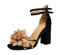 Sandali Tacco Basso Scarpe Donna Comode Eleganti Sandali Con Tacco a Spillo e Spesso e Comodi da Donna Con Fiori Metallici Bassi Estivi Slingback Basse (Beige 41)