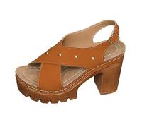 Sandali Tacco Donna Scarpe Basse Eleganti Largo Summer New Plus Size Thick High Heeled Sandals With A Back Strap And Thick Sole Casual Sandals For Women Sandali Donna Nero Basso Scarpe (Orange 38)