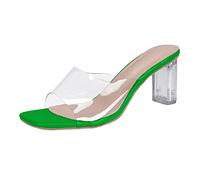Sandali trasparenti con tacco a blocco, pantofole con punta aperta, tacco quadrato, comode, leggere, estive, con plantare morbido, scarpe estive per il tempo libero, verde, 38 EU
