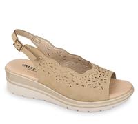 Sandali Valleverde 55564 pelle beige cuoio zeppa 4,5 cm Made in Italy