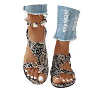 Sandali Vintage In Stile Etnico Con Stampe Sandali Estivi Da Donna Con Separatori Dita Sandali Romani Con Punta A Clip Scarpe Da Spiaggia Piatte for Studenti Infradito Di Grandi Dimensioni(Black,40 EU