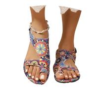 Sandali Vintage In Stile Etnico Con Stampe Sandali Estivi Da Donna Con Separatori Dita Sandali Romani Con Punta A Clip Scarpe Da Spiaggia Piatte for Studenti Infradito Di Grandi Dimensioni(Blue,36 EU)