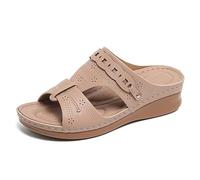 Sandali Zeppa A Infilare Donna Punta Aperta Design Floreale Taglio Laser Comode Mules Piattaforma per Uso Quotidiano,Nude,36 EU