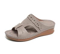 Sandali Zeppa A Infilare Donna Punta Aperta Design Floreale Taglio Laser Comode Mules Piattaforma per Uso Quotidiano,Cachi,42 EU