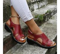 Sandali Zeppa da Donna Sandali Ortopedici retrò Estivi Sandali Sportivi Plateau Ecopelle Casual Scarpe da Passeggio da Spiaggia Cinturino alla Caviglia All'aperto,Rosso,US7/EU38